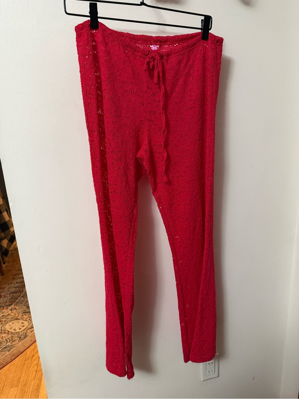 Vintage Y2K Betsey Johnson Red Sheer Floral Lace Pants - Size